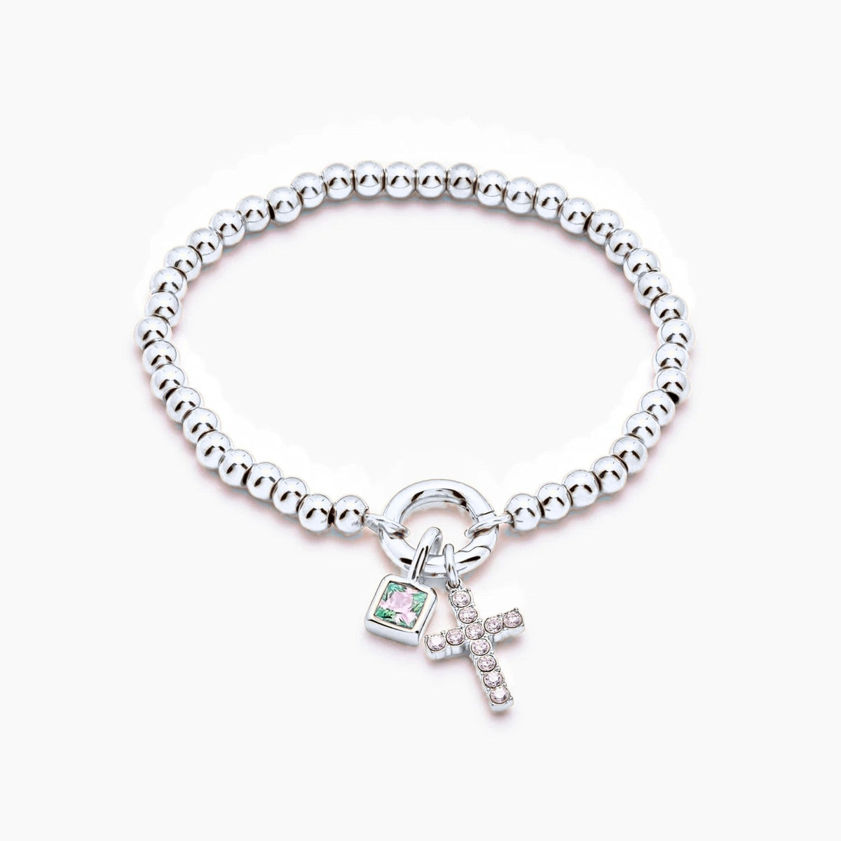 beaded-cross-birthstone-bracelet — Silver / Dec-Blue Topaz