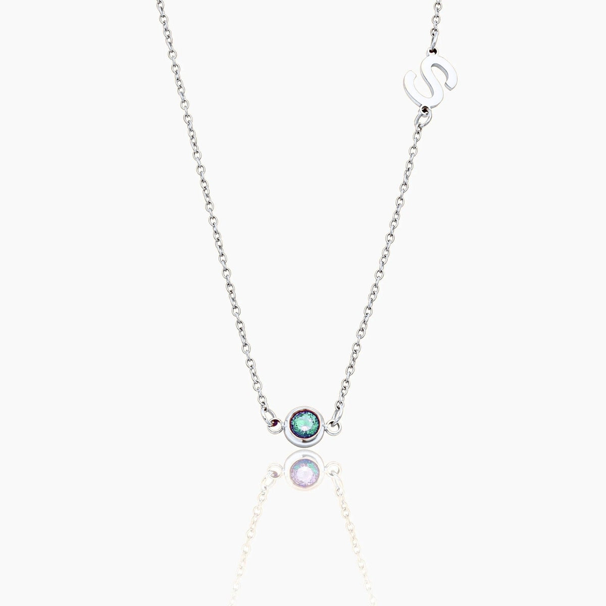 side-set-initial-birthstone-necklace — Silver / Dec-Blue Topaz