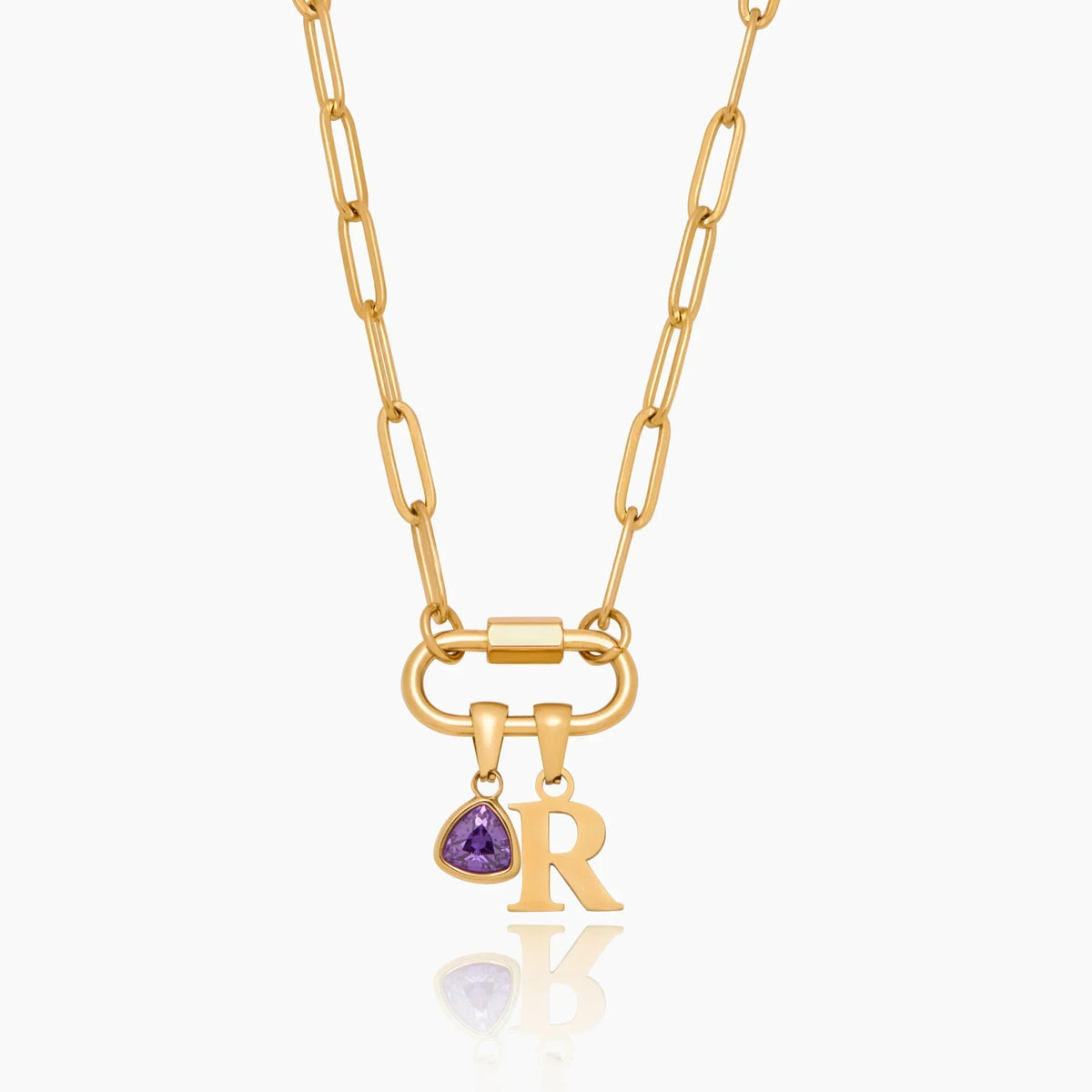 Carabiner charm lock necklace with initial and birthstone — Olivia Jewelry