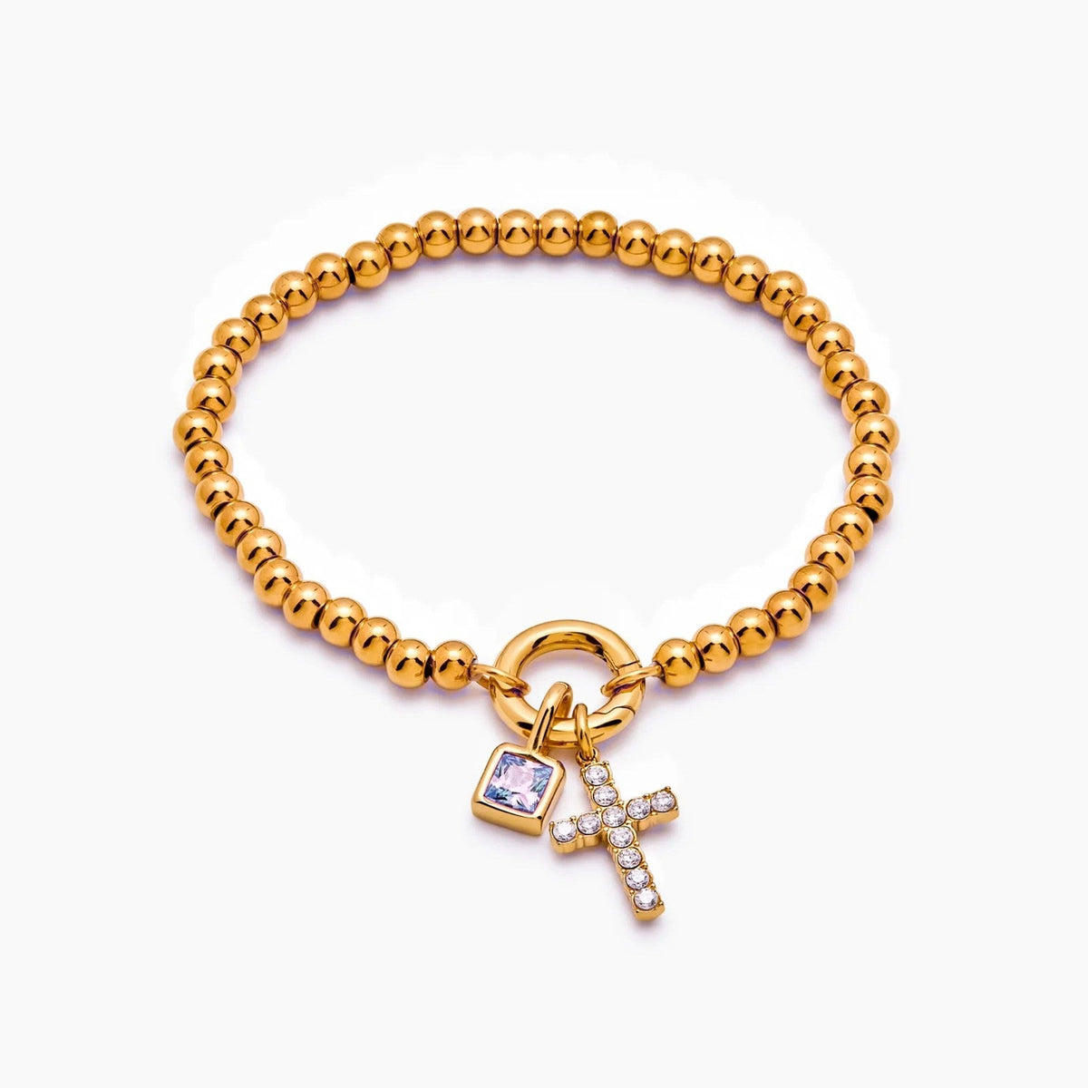 beaded-cross-birthstone-bracelet — Gold / Jun-Alexandrite