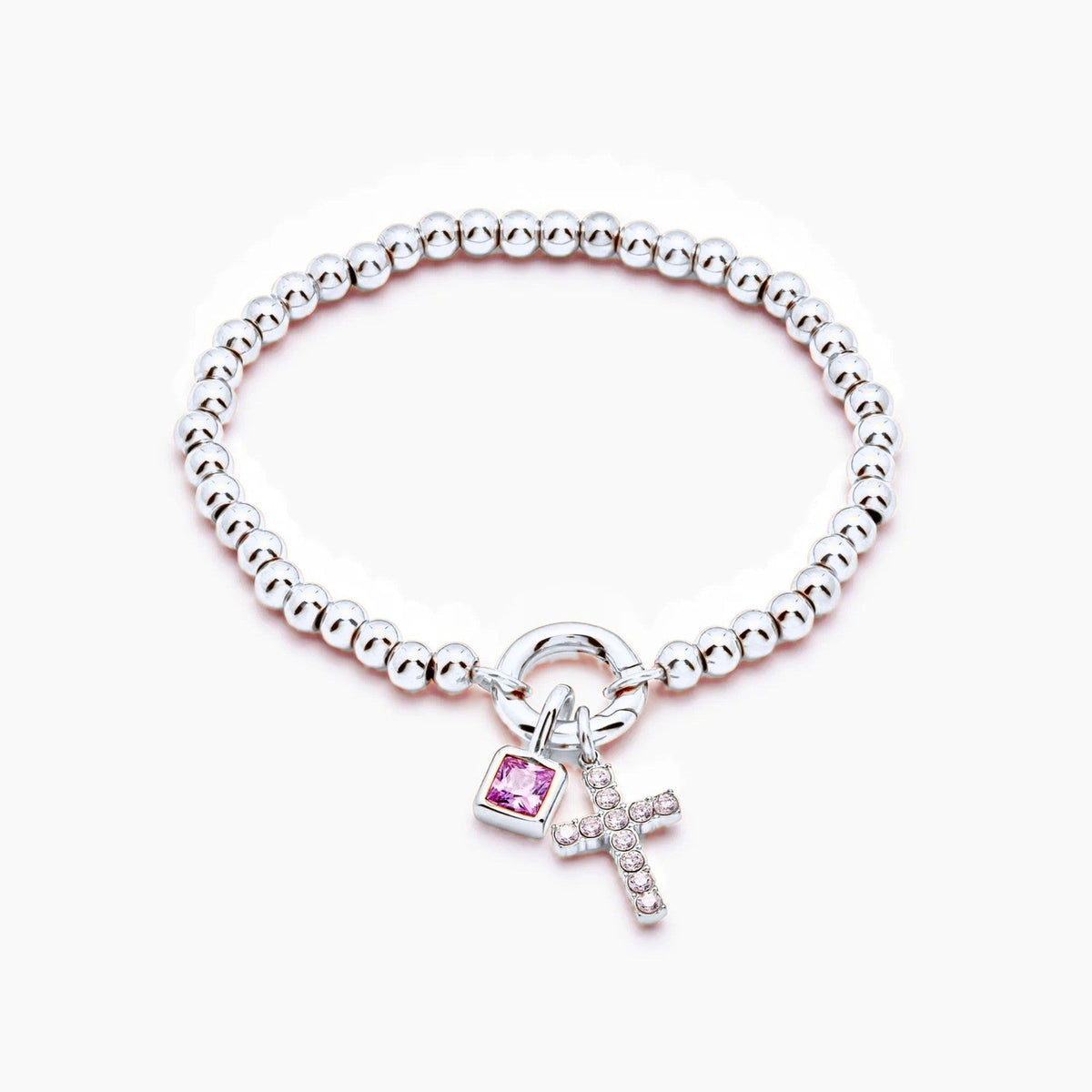 beaded-cross-birthstone-bracelet — Silver / Jan-Garnet