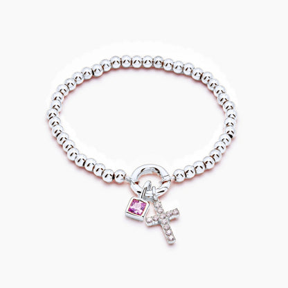beaded-cross-birthstone-bracelet — Silver / Jan-Garnet
