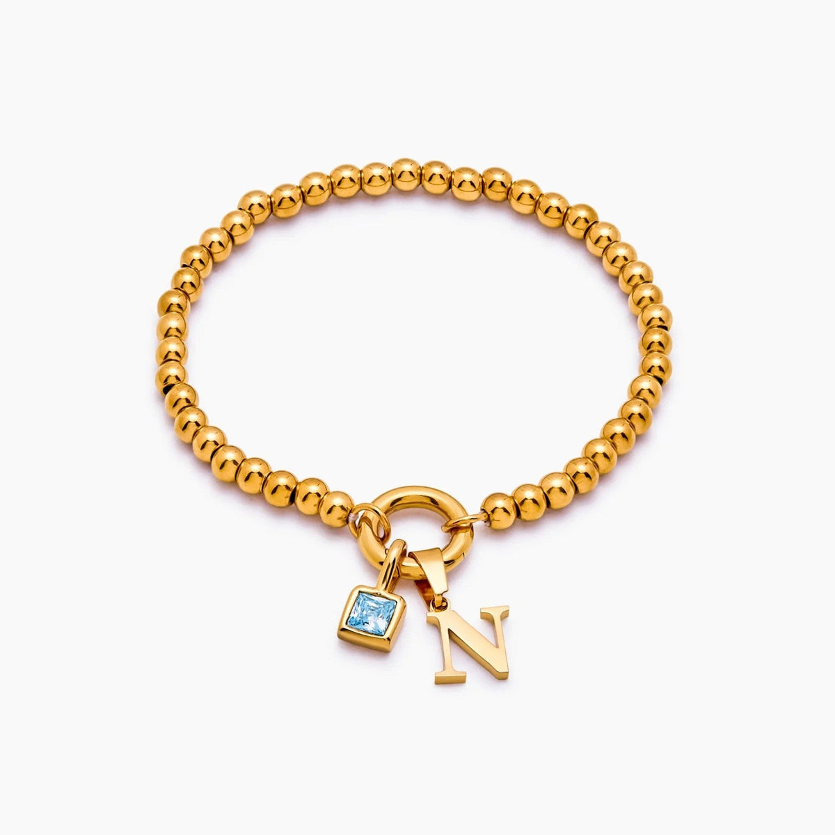 beaded-initial-birthstone-bracelet — Gold / Dec-Blue Topaz