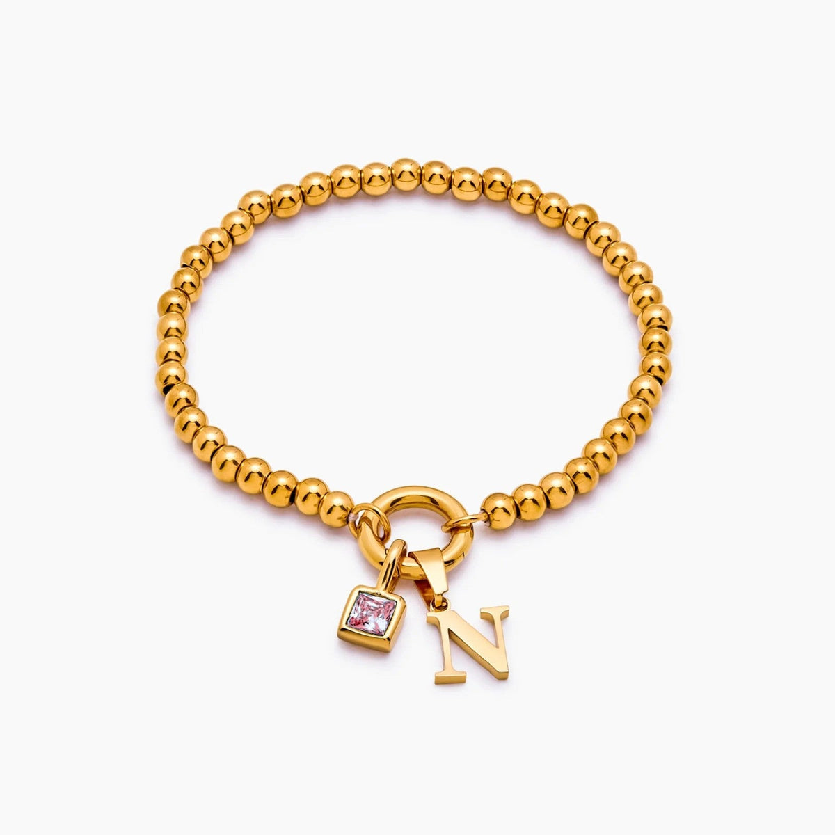 beaded-initial-birthstone-bracelet — Gold / Jan-Garnet