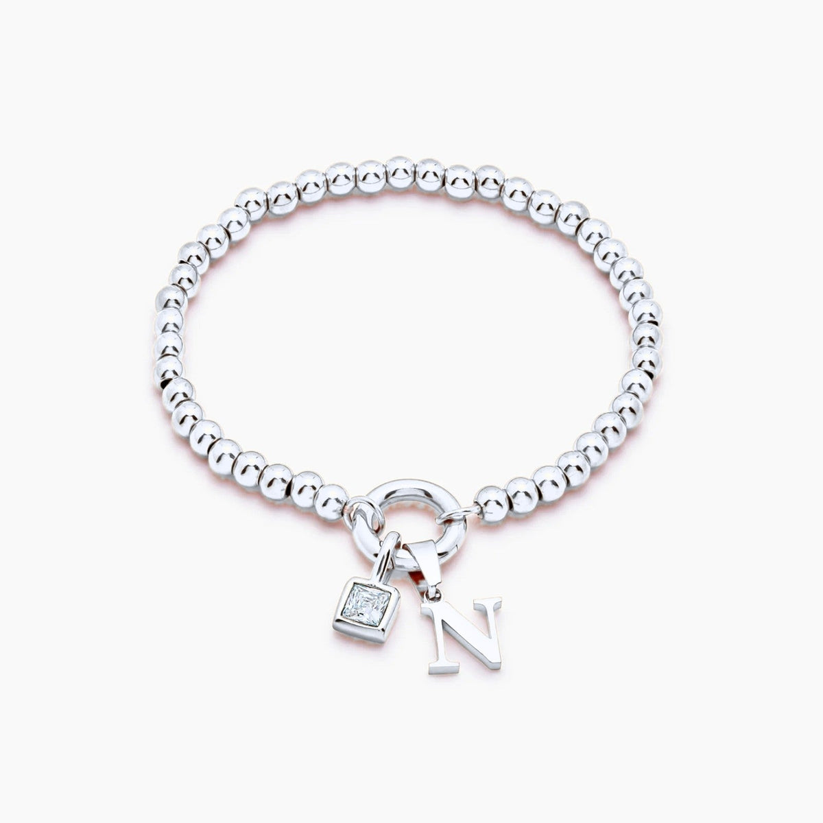 beaded-initial-birthstone-bracelet — Silver / Apr-Diamond