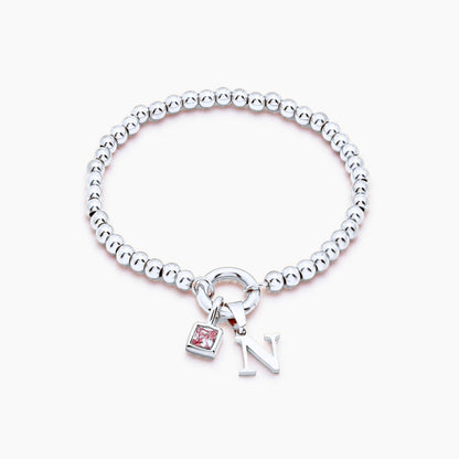 beaded-initial-birthstone-bracelet — Silver / Jan-Garnet