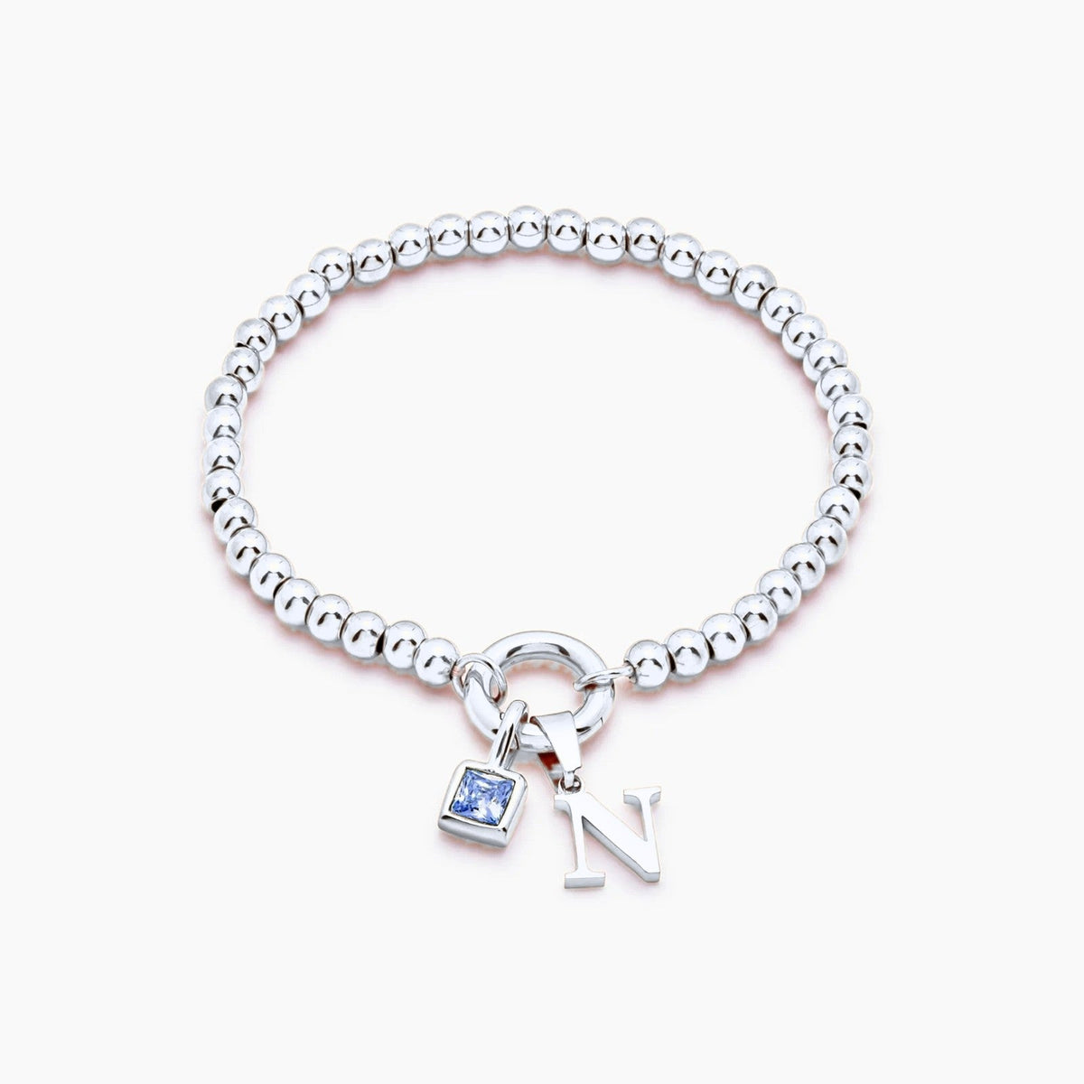 beaded-initial-birthstone-bracelet — Silver / Sep-Sapphire