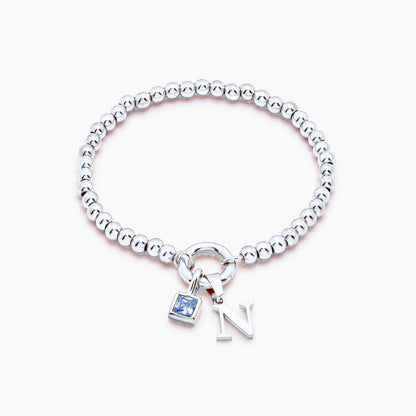 beaded-initial-birthstone-bracelet — Silver / Sep-Sapphire