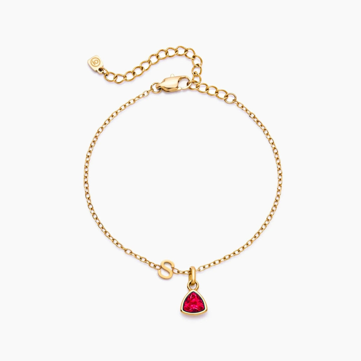 birthstone-initial-charm-bracelet — Gold / Jul-Ruby