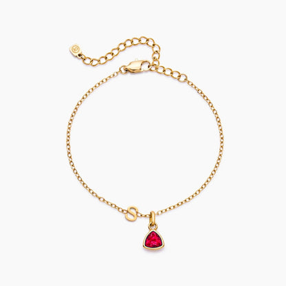 birthstone-initial-charm-bracelet — Gold / Jul-Ruby