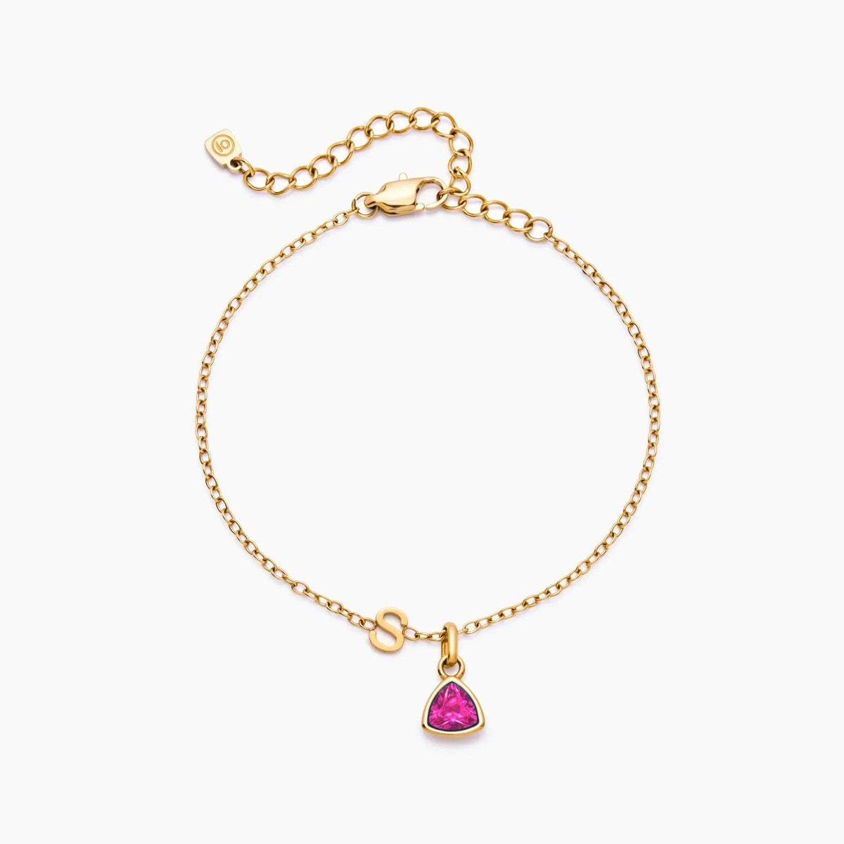 birthstone-initial-charm-bracelet — Gold / Oct-Pink Tourmaline