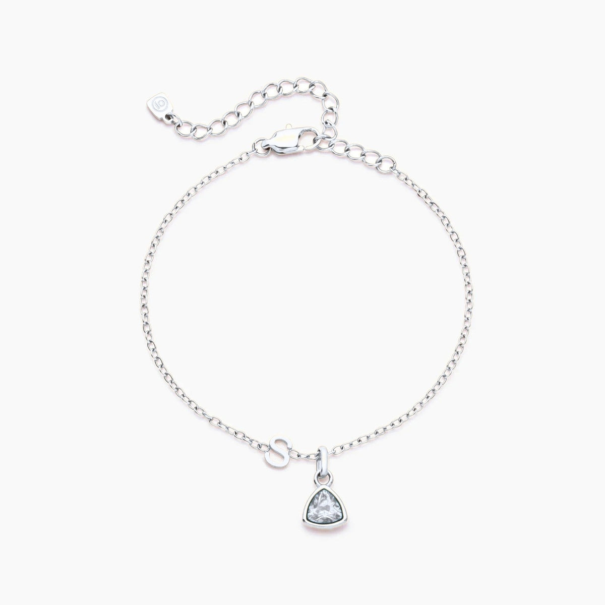 birthstone-initial-charm-bracelet — Silver / Apr-Diamond