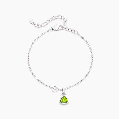 birthstone-initial-charm-bracelet — Silver / Aug-Peridot