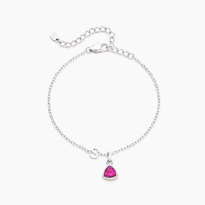birthstone-initial-charm-bracelet — Silver / Oct-Pink Tourmaline