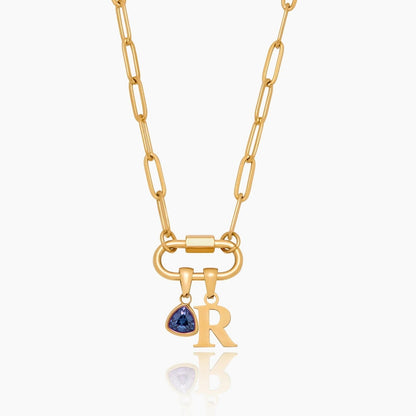 carabiner-charm-lock-necklace-with-initial-birthstone — Gold / Sep-Sapphire