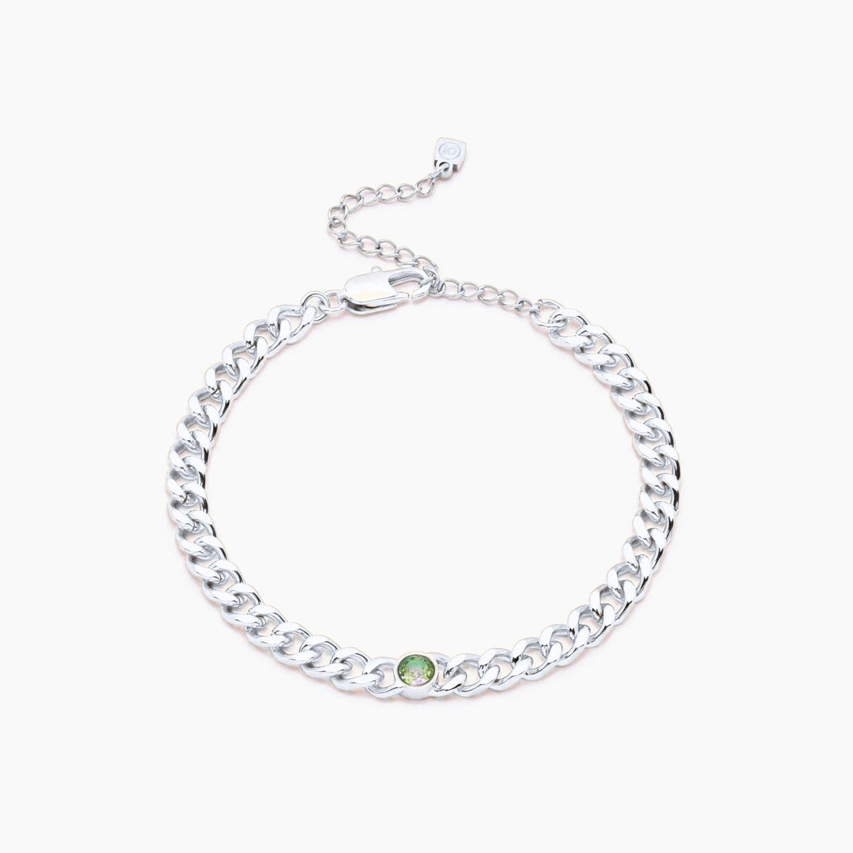 curb-chain-birthstone-bracelet — Silver / Aug-Peridot