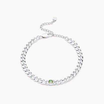 curb-chain-birthstone-bracelet — Silver / Aug-Peridot