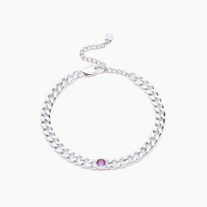 curb-chain-birthstone-bracelet — Silver / Feb-Amethyst