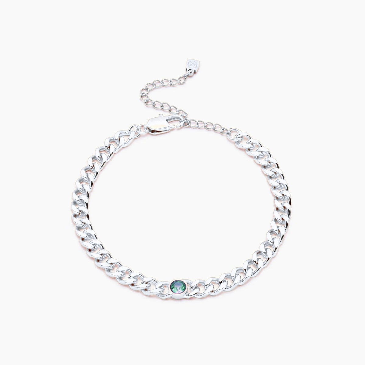curb-chain-birthstone-bracelet — Silver / May-Emerald