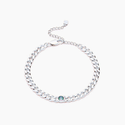 curb-chain-birthstone-bracelet — Silver / May-Emerald