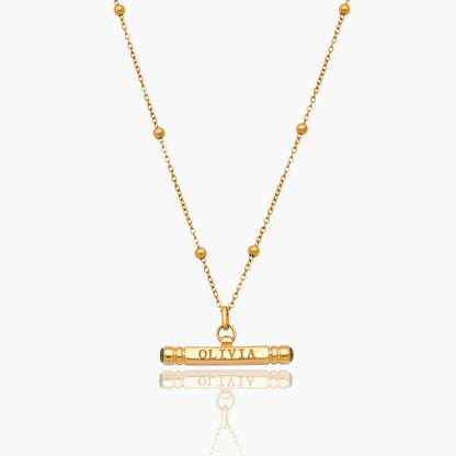 custom-name-birthstone-t-bar-necklace — Gold / Aug-Peridot