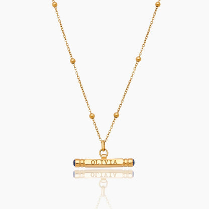 custom-name-birthstone-t-bar-necklace — Gold / Dec-Blue Topaz