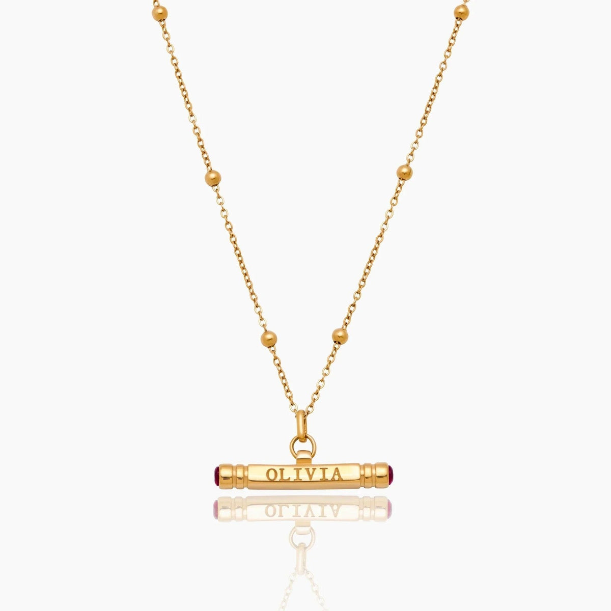 custom-name-birthstone-t-bar-necklace — Gold / Jul-Ruby