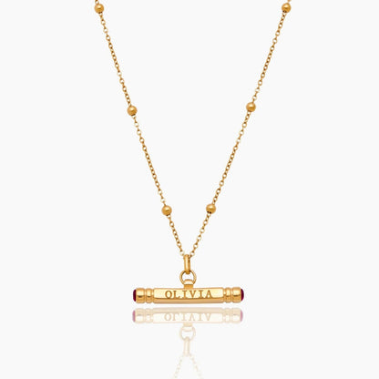 custom-name-birthstone-t-bar-necklace — Gold / Jul-Ruby