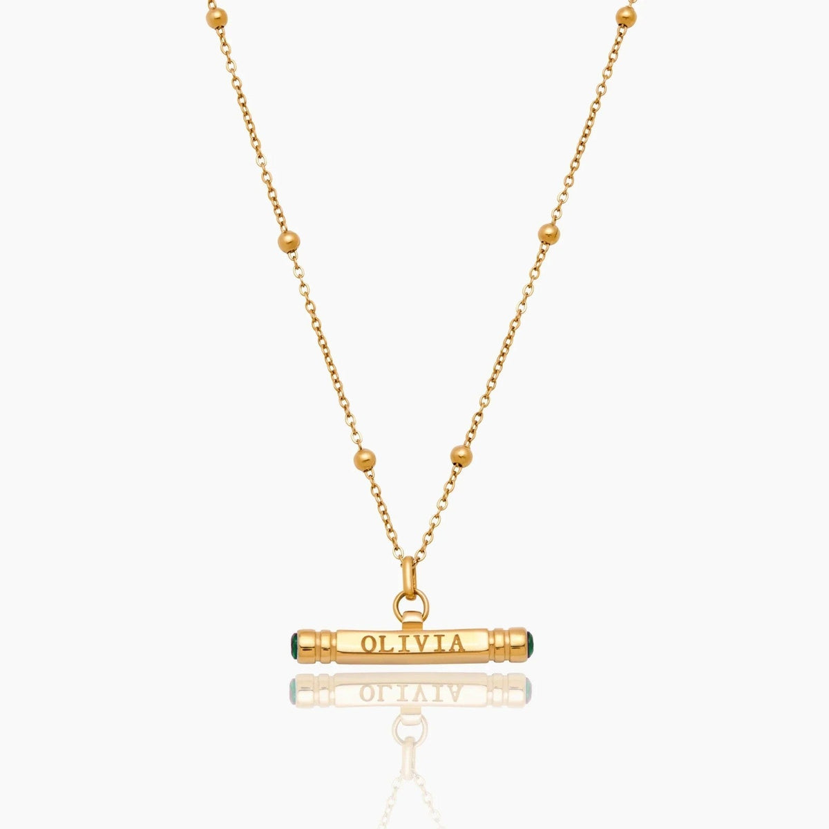 custom-name-birthstone-t-bar-necklace — Gold / May-Emerald