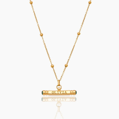 custom-name-birthstone-t-bar-necklace — Gold / May-Emerald