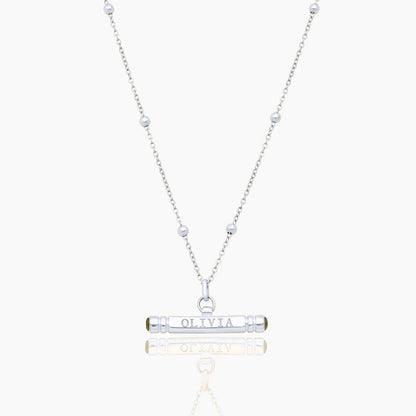 custom-name-birthstone-t-bar-necklace — Silver / Aug-Peridot