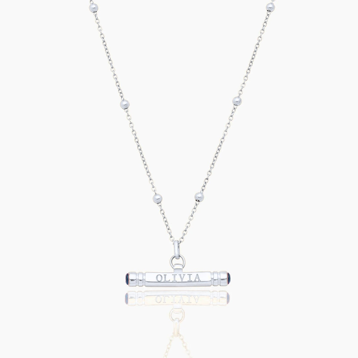 custom-name-birthstone-t-bar-necklace — Silver / Dec-Blue Topaz