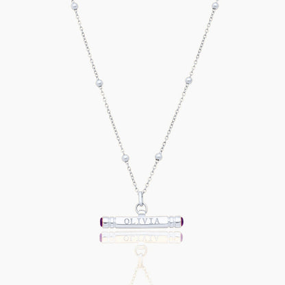 custom-name-birthstone-t-bar-necklace — Silver / Feb-Amethyst
