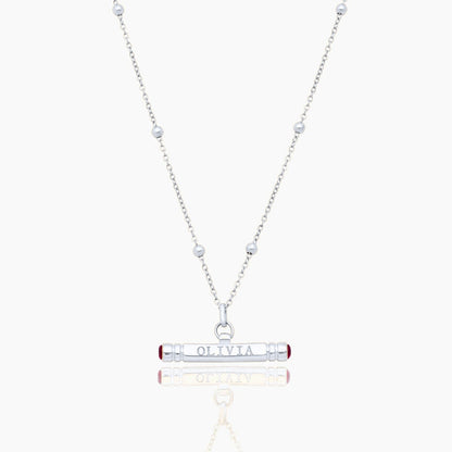 custom-name-birthstone-t-bar-necklace — Silver / Jul-Ruby