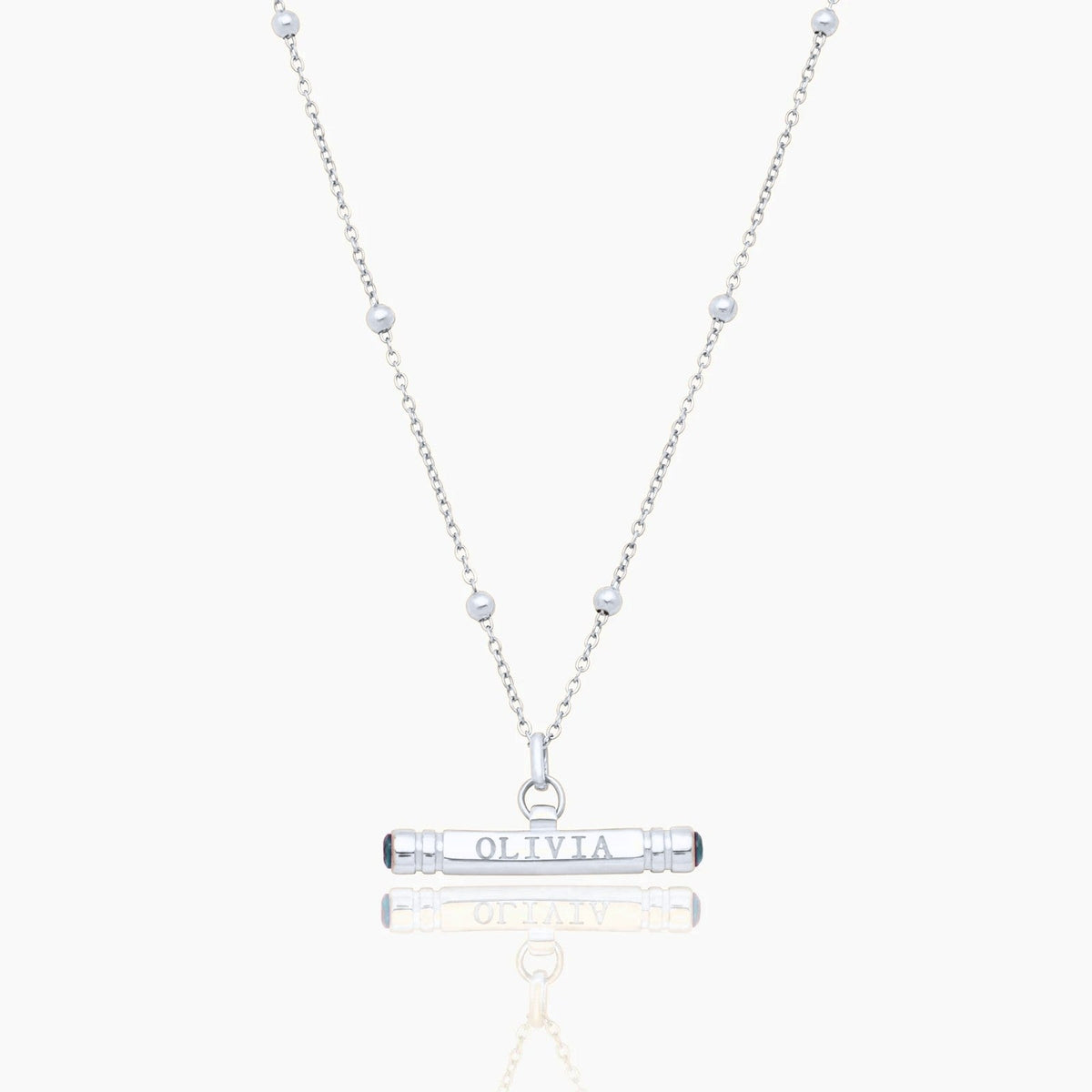 custom-name-birthstone-t-bar-necklace — Silver / Mar-Aquamarine