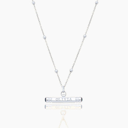 custom-name-birthstone-t-bar-necklace — Silver / Mar-Aquamarine