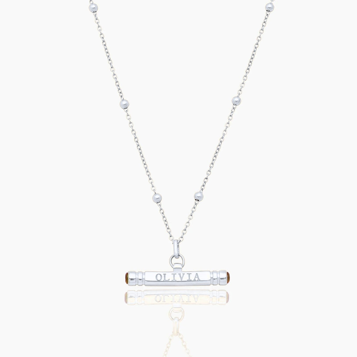 custom-name-birthstone-t-bar-necklace — Silver / Nov-Citrine