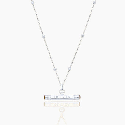 custom-name-birthstone-t-bar-necklace — Silver / Nov-Citrine
