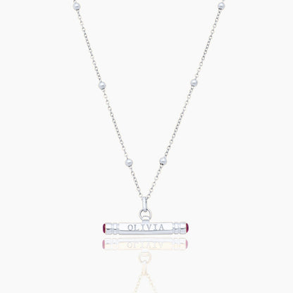 custom-name-birthstone-t-bar-necklace — Silver / Oct-Pink Tourmaline