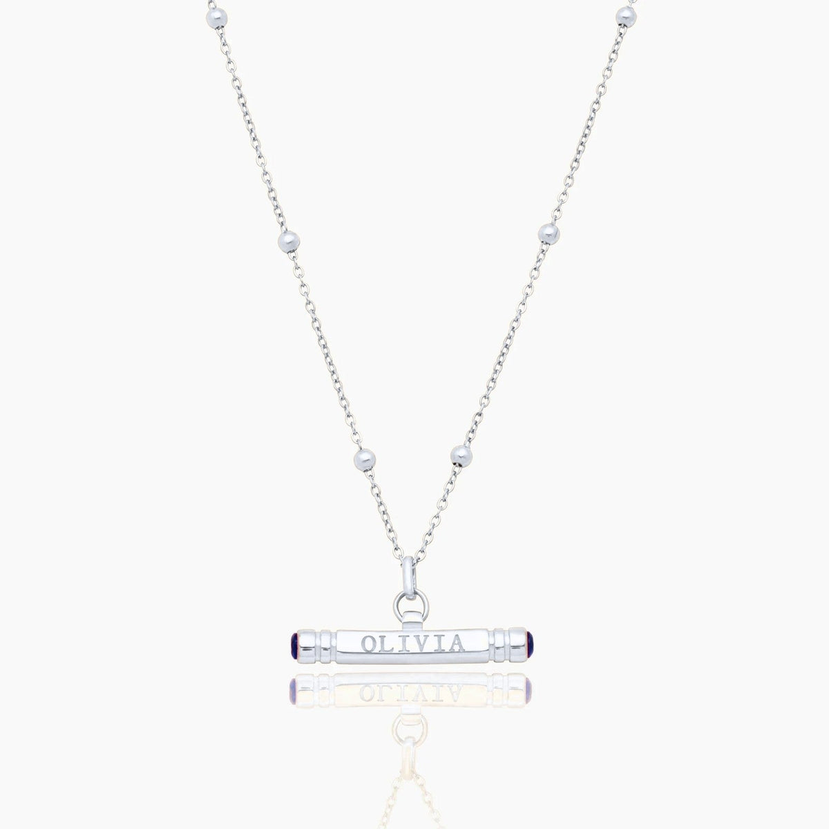 custom-name-birthstone-t-bar-necklace — Silver / Sep-Sapphire
