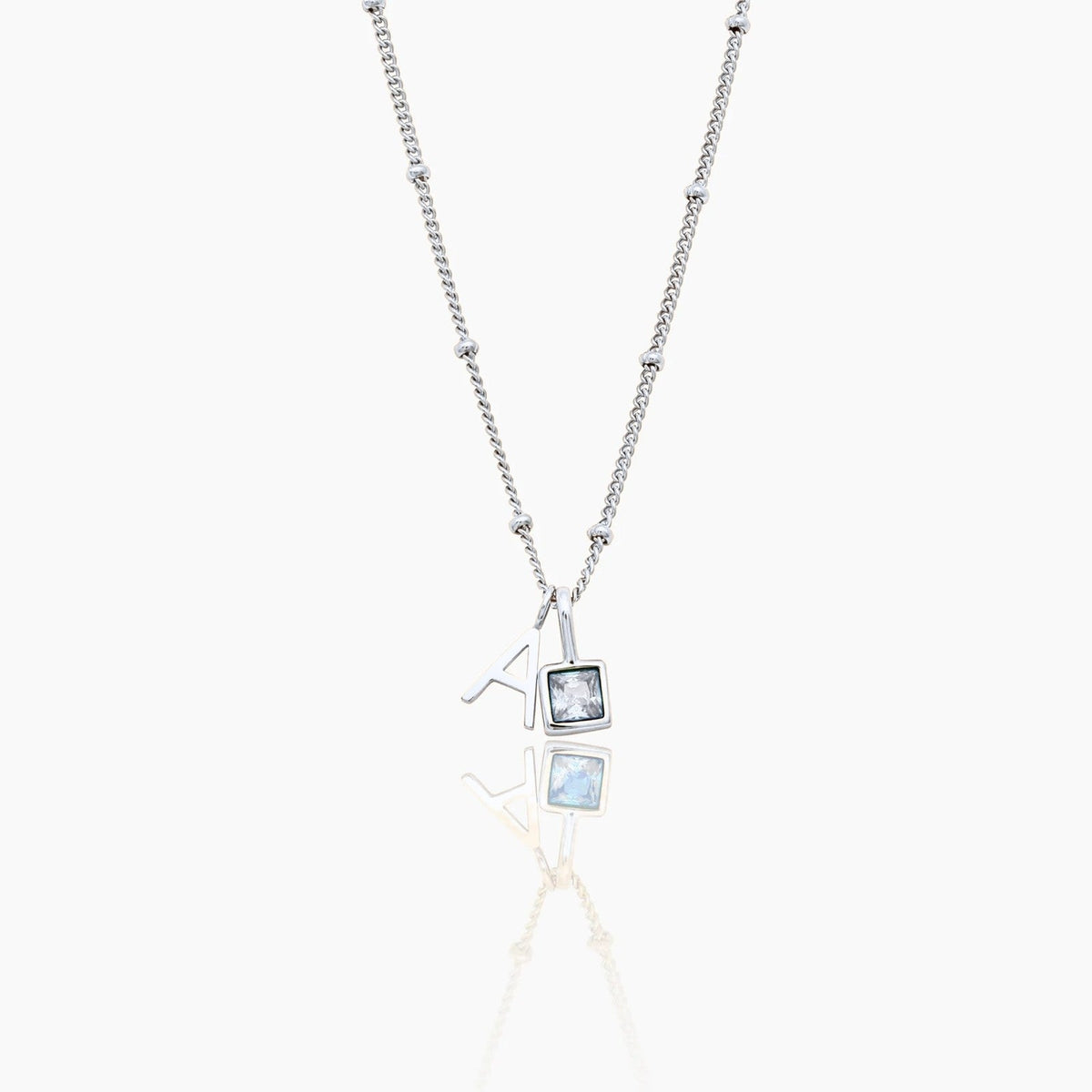 gem-initial-necklace — Silver / Apr-Diamond