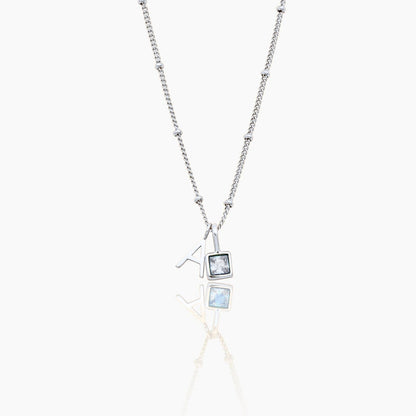 gem-initial-necklace — Silver / Apr-Diamond