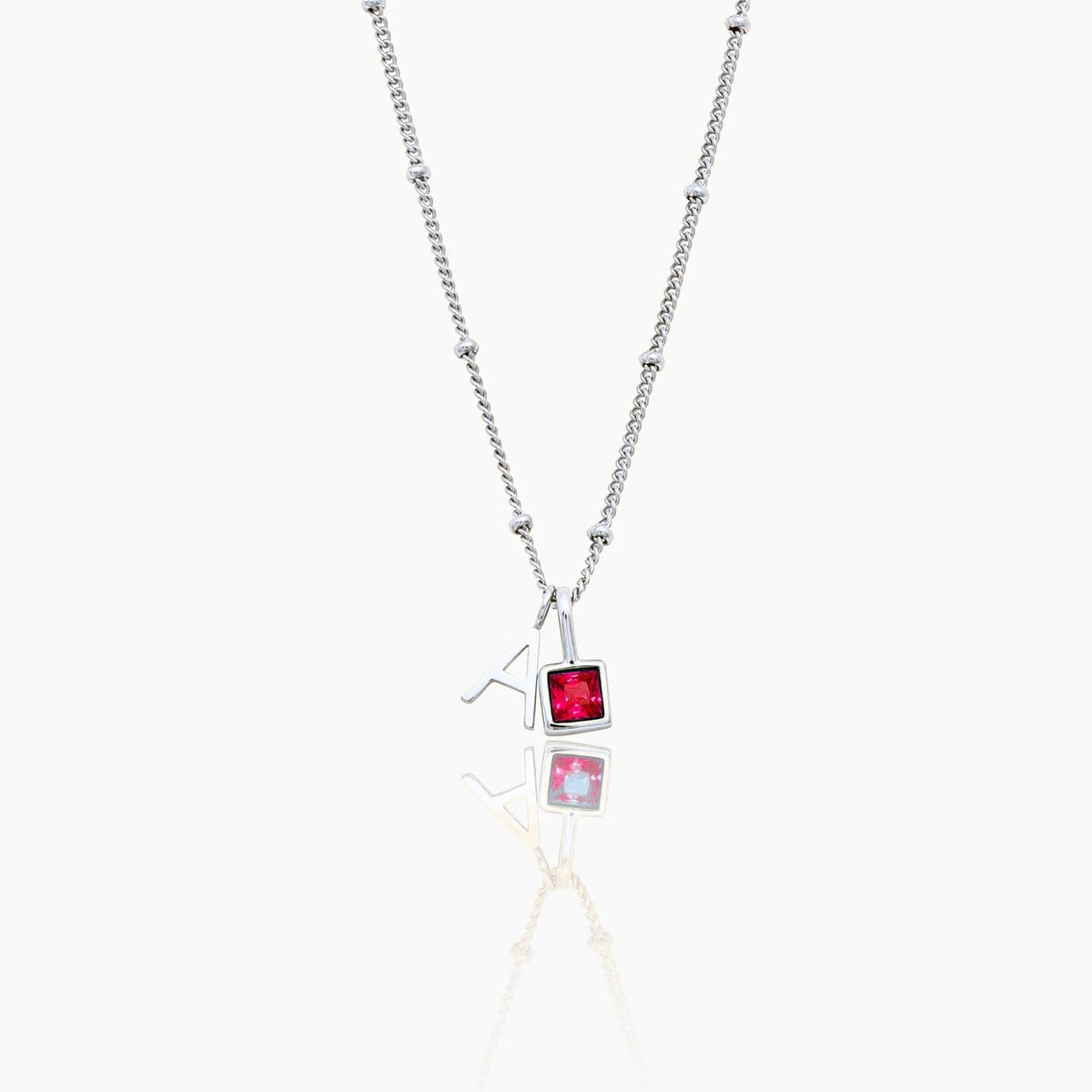 gem-initial-necklace — Silver / July-Ruby