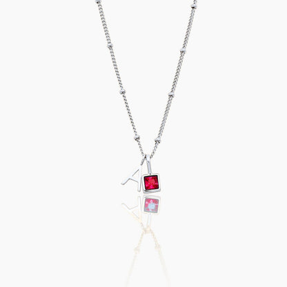 gem-initial-necklace — Silver / July-Ruby