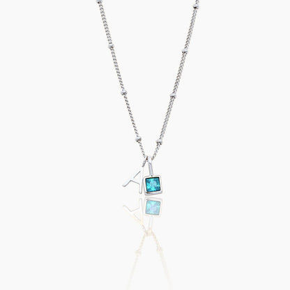 gem-initial-necklace — Silver / Mar-Aquamarine