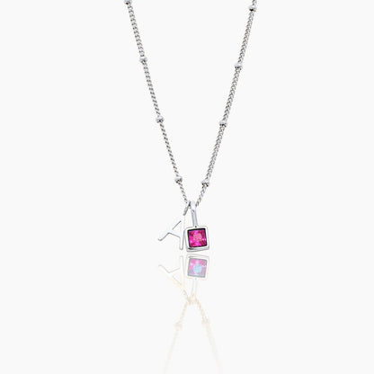 gem-initial-necklace — Silver / Oct-Pink Tourmaline