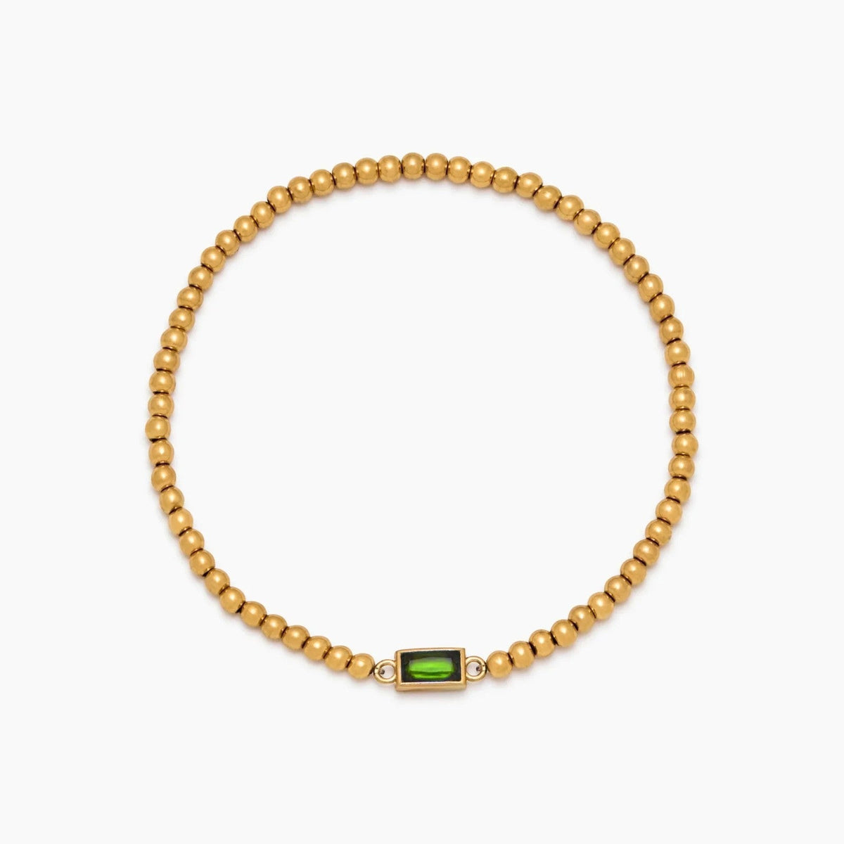 gold-beaded-birthstone-bracelet — Gold / Aug-Peridot