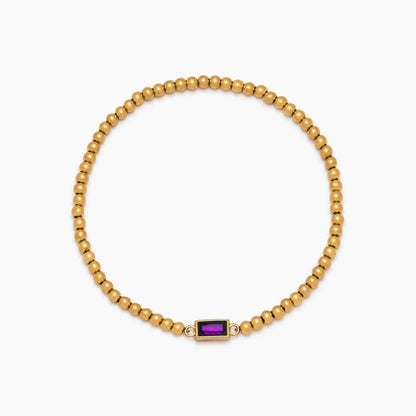 gold-beaded-birthstone-bracelet — Gold / Feb-Amethyst