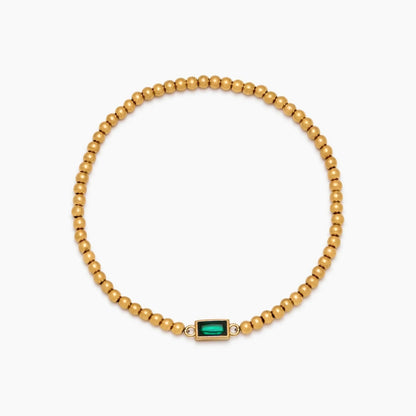 gold-beaded-birthstone-bracelet — Gold / May-Emerald