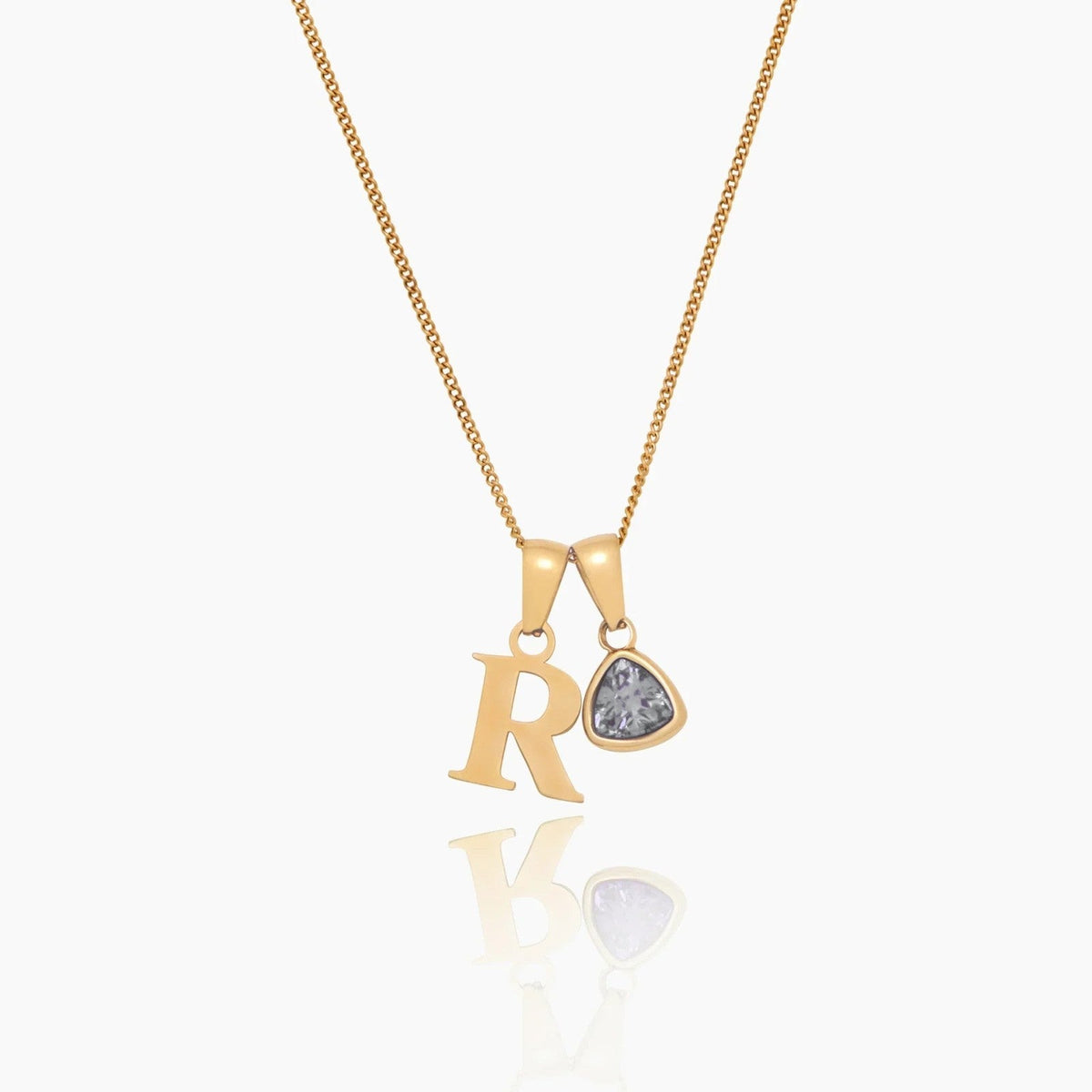initial-birthstone-charm-necklace — Gold / April Diamond